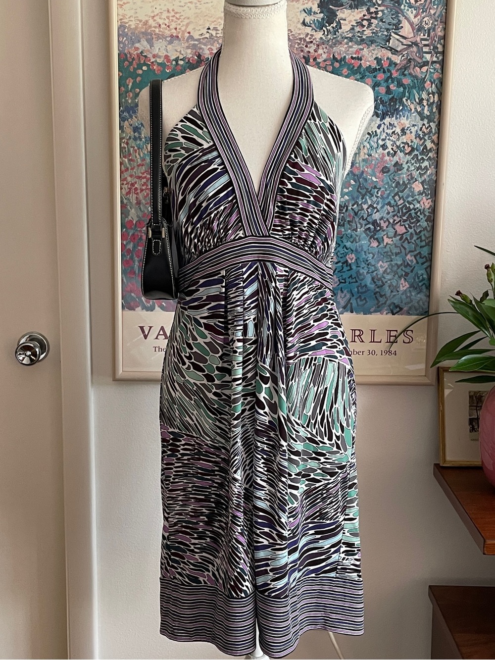 BCBGMaxAzria Dress Women's Medium Abstract Halter Midi Boho Fairycore Y2K - Picture 4 of 12